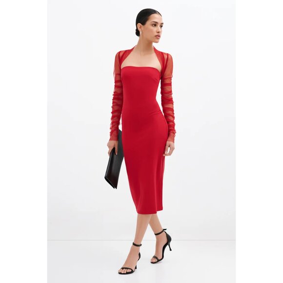 NWT Marcella NYC red mesh ruched Madison Bolero - Picture 3 of 11